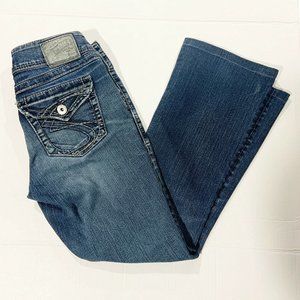 Silver Suki Surplus Bootcut Flap pocket mid rise denim blue jeans size 28 x 34